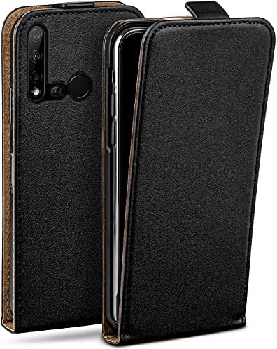 moex Flip Case für Huawei P20 Lite (2019) Hülle klappbar mit 360 Grad Schutz, Handyhülle mit Displayschutz, PU Leder Handytasche Lederhülle, Flip Case Cover Klapphülle, Schwarz