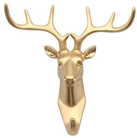 Tubayia Golden Tierkopf Wandhaken Kleiderhaken Huthaken Schlüsselhaken Wanddeko für Wohnzimmer, Schlafzimmer, Hotel (Hirsch)