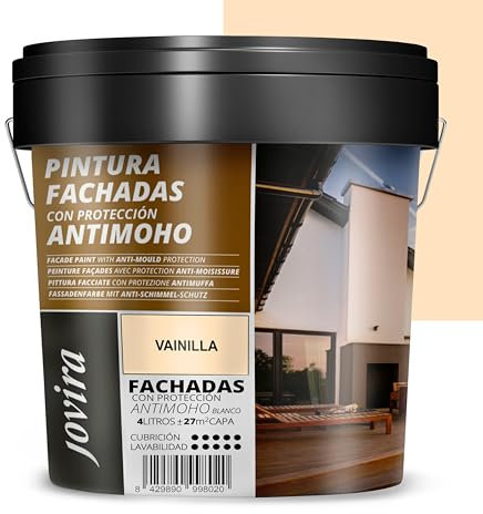 JOVIRA PINTURAS PINTURA FACHADAS ANTIMOHO. Repelente al agua, impermeable y anti fisuras. (4 Litros, Vainilla)