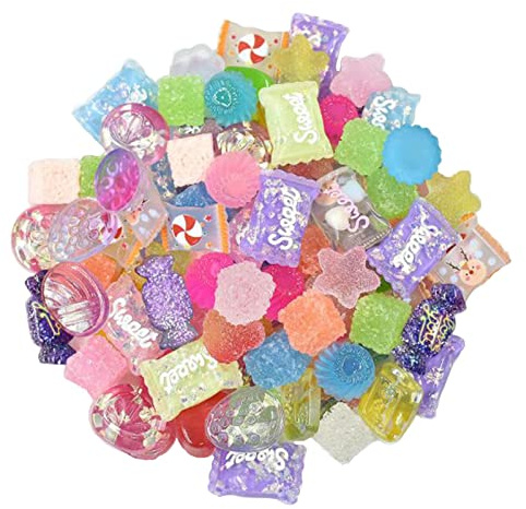 Halloluck 50 Stück Jelly Sugar Soft Candy Slime Charms Ostern DIY Craft Making Kit Harz Flatback Slime Beads Making Supplies for DIY Scrapbooking Crafts Handy Case Making