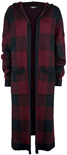 Black Premium by EMP Femme Gilet à carreaux noir/rouge avec capuche