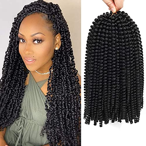 3 Pack Spring Twist Ombre Colors Crochet Braids Synthetic Braiding Hair Extensions Low Temperature Fiber (3Packs-12Inch, 1B)