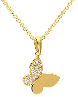 My Gold Damen Mädchen Schmetterling Kette & Anhänger Echtes Gelbgold 375/750 Gold (9/18 Karat) Mit Zirkonia Halskette 45cm Golden Butterfly Set