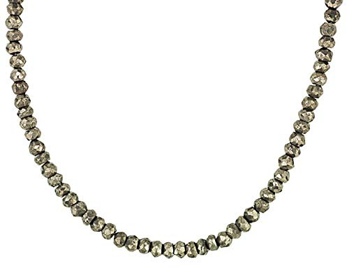 Zoya Gems & Jewellery Halskette mit 4 mm großen Perlen, Pyrit, Sterling-Silber, 45,7 cm, 4 mm, Edelstein, Pyrit