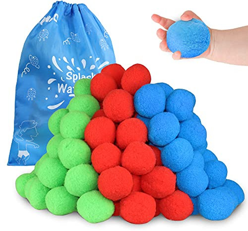 KUANGO 60 Baumwoll Wasserbälle, Spielzeug für Jugendliche und Erwachsene, Wiederverwendbare Spritzwasserbälle, Trampolin-Spielzeug, Zubehör mit Tasche, Pool- und Strandspaß, Party-Wasserballons