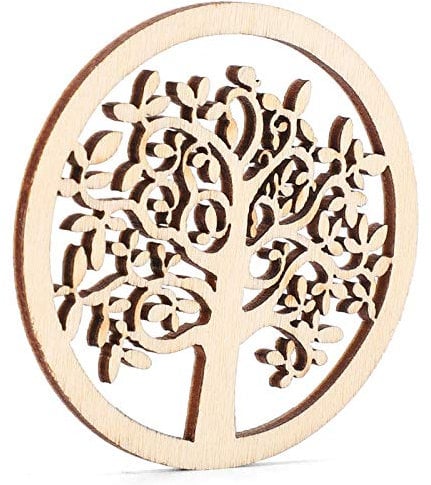48pcs arbre de vie organique, Décoration Murale Arbre Vie en Bois, mini arbre de vie rond plaque en bois inachevé en forme d'arbre en bois vierge pour noël, livre d'or, arbre généalogique de découpage