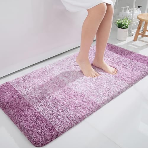 OLANLY Luxuriöse Badezimmerteppichmatte, extra weiche und saugfähige Mikrofaser-Badteppiche, Rutschfester Plüsch-Shaggy-Badteppich, maschinenwaschbar, Badematten für Badezimmerboden, 24x47, Lila