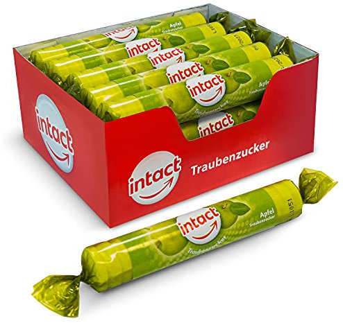 intact Traubenzucker (Apfel) Rolle 15 St. • Multipack (15 x 40g) Traubenzucker Bonbons • 100% Vegan