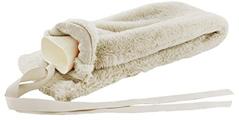2L Long Hot Water Bottle Warm Cover Soft Faux Fur Fleece Fluffy Shoulders Neck (Cream)