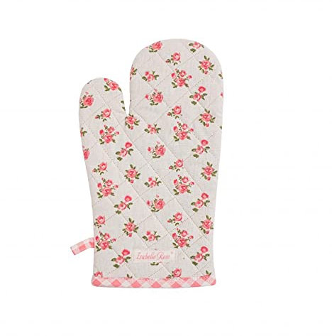 ISABELLE ROSE Guanto da forno HOLLY shabby chic bianco con fiori rosa 16x30 cm