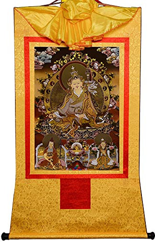 Gandhanra Tibetano Arte Padmasambhava Guru Rinpoche Thangka - Gofrado en Caliente Tapiz Budista para Decoración Zen,Meditación y Cultura del Hogar