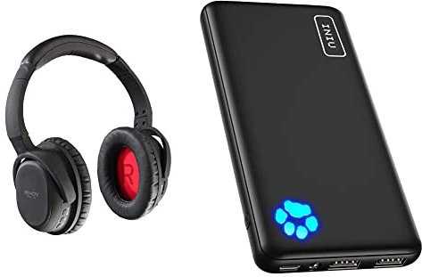 LINDY BNX-60 - Bluetooth Wireless Active Noise Cancelling Headphones with aptX & INIU Power Bank, Slimmest & Lightest USB C Triple 3A 10000mAh Portable Charger, High-Speed Charging Phone