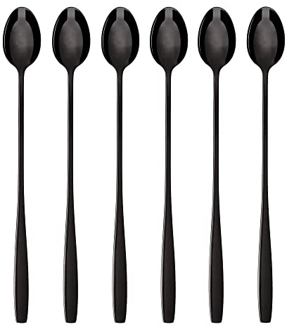 GRÄWE Latte Macchiato Löffel Set, schwarz, 6-teilig, lange Löffel für Cocktails & Desserts, Edelstahl, spülmaschinengeeignet, Serie Königstein