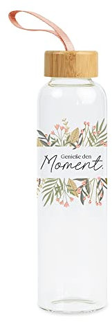 Grafik-Werkstatt Gourde en verre avec inscription amusante | avec dragonne | 550 ml | Profitez du moment coloré