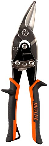 DIFFLIFE 10-Inch Left Cut Aviation Snips, Stainless Steel Cutting Shears with Forged Blade, Power Comfort Grips
