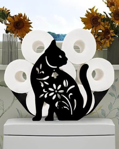 Niedlicher Toilettenpapierhalter mit Tier-Katzen-Motiv, freistehend, schwarz, Toilettenpapierhalter für 8 Rollen, dekorative Toilettenpapieraufbewahrung, Haushaltswaren, Heimdekoration, Zubehör
