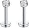 Rajnard 16G Chirurgenstahl Lippenpiercing Stud Silber 6mm Cartilage Tragus Helix Ohrringe Piercing Labret mit 2mm Zirkon Innengewinde Piercing Schmuck für Frauen Männer