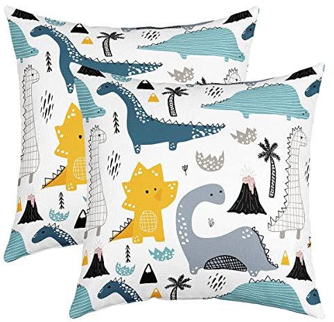 Dinosaurier Kissenbezüge 40x40cm Kinder Dino Kissenbezug Jugendliche Jungen Mädchen Kawaii Niedlicher Karikatur Tieres Muster Kissenhülle Geometrisches Dinos Dekor Dekokissen Sofakissen 2er Set