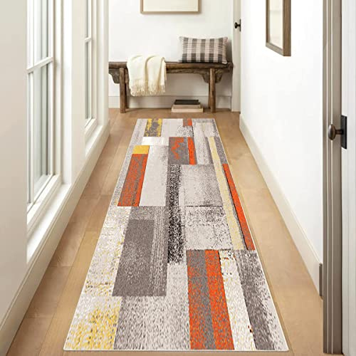 Siunwdiy Teppich Läufer Flur Küche 70x160cm Orange Patchwork Teppichläufer rutschfest Küchenläufer Waschbar Korridor Teppich Lang Küchenteppich Teppichmatten Länge Anpassbare, 40-100cm Breit