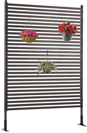 OTOSUNNY Metall-Sichtschutz für den Außenbereich, mit Ständer, 1,2 m B x 1,8 m H, PE-Beschichtung, Stahlrohre und Lamellen, Deko-Sichtschutz, Zaunpaneele, freistehend, für Außenbereich, Terrasse,