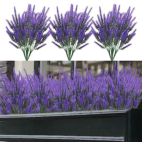 TUAKIMCE 12 Bündel Künstliche Lavendel, künstliche Blumen UV-beständige kunstblumen wie echt, kunstblumen Balkon kunstblumen deko innen und außen Strauß Künstlich für Haus, Garten, Büro, Töpfe (Lila)