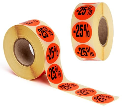 POKORNYS – Aktionsetiketten “-25%” I Etiketten für reduzierte Ware I 2.000 selbstklebende Rabattaufkleber in leuchtendem Rot I permanent haftende, runde Klebeetiketten mit Ø 32mm