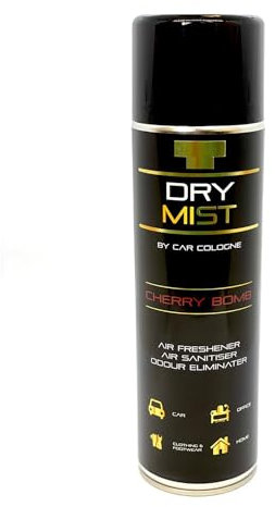 Car Cologne Cherry Bomb Dry Mist - Luxury Car Air Freshener Spray, 3-in-1 Blast Can with Air Sanitiser and Odour Eliminator - Suitable for Vehicles, Home, Office, Clothing and Footwear - 500ml