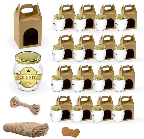 Espirito Rebelde 20 Pots de Yaourt en Verre avec Couvercle 212 ml + Boîte + Étiquette Kraft + Fil de Jute | Pots de Yaourt, Petits Pots de Conservation pour Bébé, Verres à Dessert