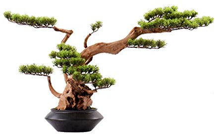 UsmAsk Künstlicher Bonsai, künstlicher Bonsai, Willkommenskiefer, schwarzer Keramik-Blumentopf, gefälschter Baum, Silikonnadelblätter, Büro, Wohnzimmer, Dekoration für das Innenministerium.