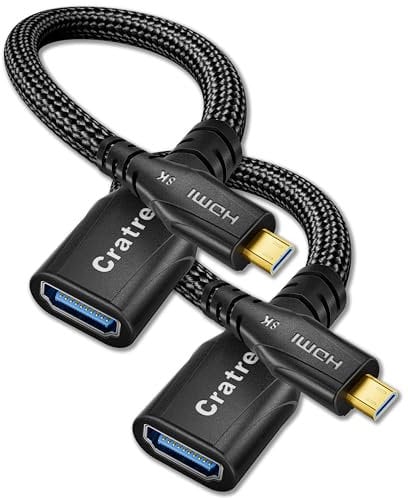 Cratree Micro HDMI vers HDMI Adaptateur, 8K 60hz 4K 120hz Micro HDMI Mâle vers HDMI Femelle Supporte HDR eARC Compatible avec GoPro Hero 7 6 5 4,Raspberry Pi 4,Sony Camera,Nikon 25CM Lot de 2