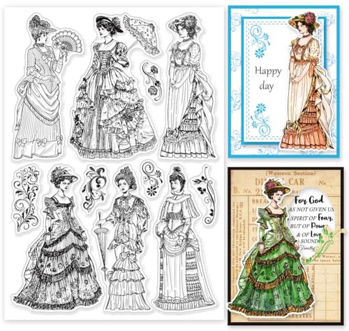 GLOBLELAND Vintage Stempel Im Viktorianischen Stil Für Die Kartenherstellung Retro Kleid Frau Klare Stempelsiegel5.83x8.27 Zoll Transparente Stempel Für DIY Scrapbooking Fotoalbum Tagebuch