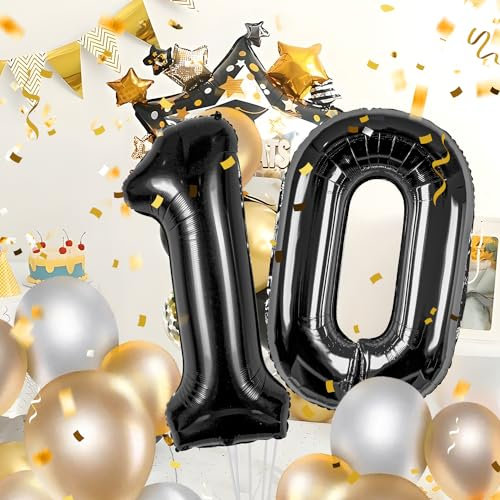 Geburtstag zahlen luftballon 10 jahre | Folienballon Schwarz- Folienballon in 40-101cm Geburtstagsdeko - Ballon Zahl Deko zum Geburtstag fliegt mit Helium für Mädchen Junge 10.Geburtstags