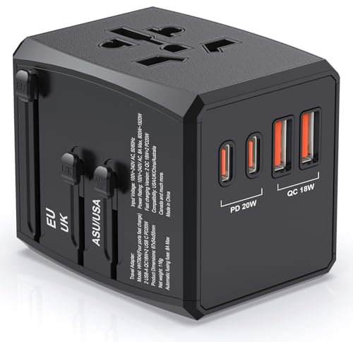 Universal Travel Adapter - Worldwide All in One Travel Charger With 2 USB C and 2 USB, EU USA UK AU