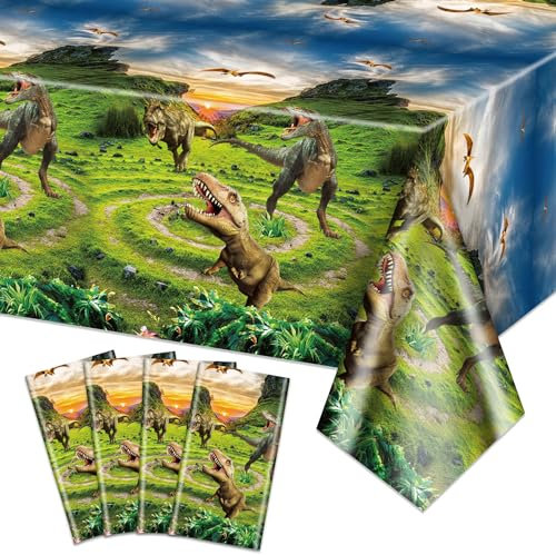 Hegbolke 4 Pz Dinosauro Tovaglie - 220x130cm Rettangolare Dinosauro Tabella Decorazioni Dino Tovaglia per Bambini Boy Dinosauro Compleanno Party Forniture
