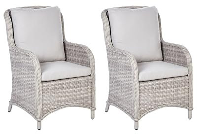 Beliani Gartensessel 2er Set Rattan beige Taupe mit Auflagen hellgrau modern Cascais