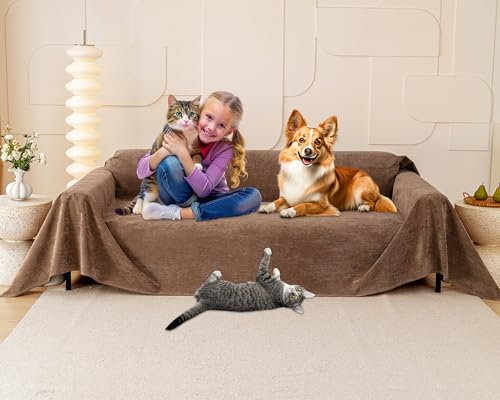 Loiion Katzen Kratzschutz für Sofa, Sofa Überzug 3 Sitzer, Sofaschutz Katze, Sofa Abdeckung rutschfest, Wasserdicht, Möbel Couchschutz für Haustiere Haare Kinder Hund Katze Kratzer Braun, 380 x 180