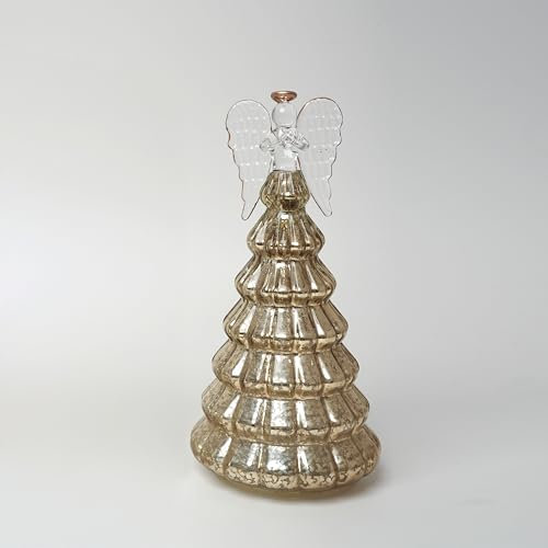 Albero di Natale in vetro mercurio dorato con angelo per la decorazione domestica, decorazioni per la tavola di Natale illuminato albero di Natale con timer per soggiorno mensola tavolo festa