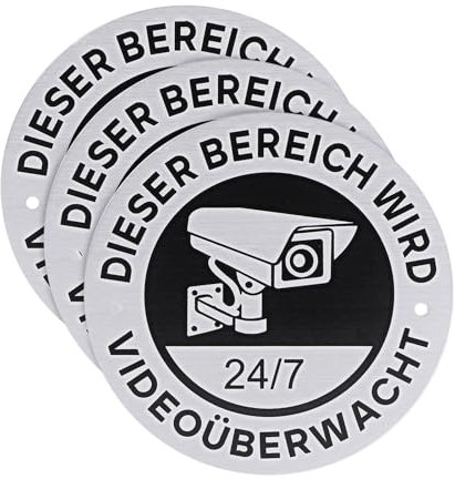 3 x Schild Videoüberwachung Privatgrundstück,Rotundität Achtung Videoüberwacht Schild Kameraüberwachung Selbstklebend, Dieser Bereich Wird Videoüberwacht Schild für Kamera überwachung Schild, Kreisdur