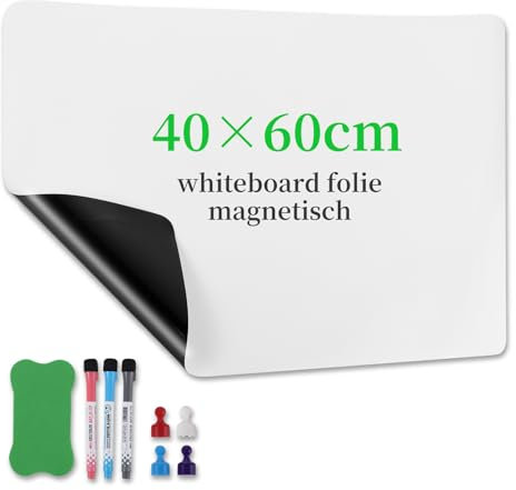 Magnetic Whiteboard Paper, 40 x 60cm DIY Dry Erase Board Sheets with Dry Wipe Pens, Eraser, Magnets Whiteboard Stick on Wall for Graffitire, Frigerator Note Home Office School