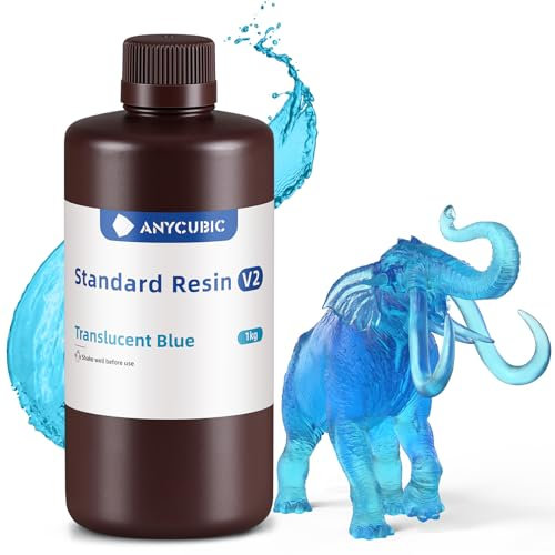 ANYCUBIC Standard Resin V2 1000g, 3D Drucker Resin, 405nm LCD SLA Rapid UV Aushärtung Resin, Hochpräzises und schnelles Photopolymer Harz für LCD/DLP/SLA 3D Druck, Transluzent Blau