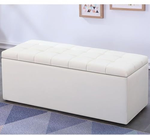 Luxus-Schuhbank aus Leder mit Stauraum, Fußstütze, Sitz-Organizer, Schrank, Ende des Bettes, Eckbank, 100 x 40 x 40 cm, Weiß