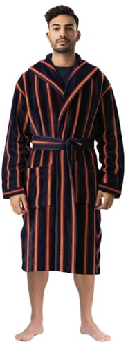Stars and Stripes Peignoir de luxe pour homme en velours 100 % coton Motif rayures Jaune marine