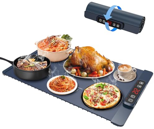 Food Warmer Mat,Electric Portable Silicone Warming Tray, 4 Level Temperature Heating Tray for Food ，1-4 HoursTimer，Easy to Clean with Nano-Material,Food Warmers for Parties ，Buffet ，Thawing