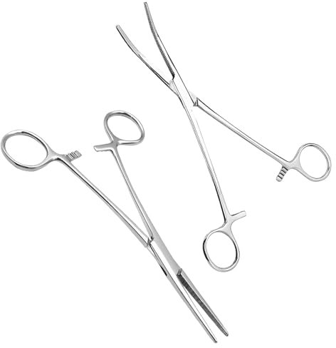 2 Stück Piercing Zange, Sägezahndesign Piercing Zange für Kugeln und Ohrstecker, Katzen und Hunde Haar Pinzette Arterienklemme mit Geradem Ende, Schraubzwinge Piercingzange