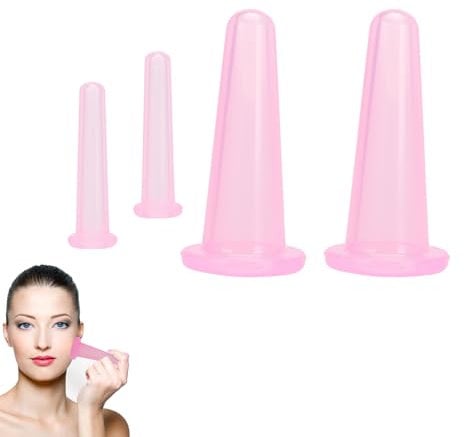 4 Pièces Ventouse Visage, Ventouse Visage Anti Rides, Ventouse Silicone, Massage Ventouses, Facial Cupping, Silicone Massage Cups, Ventouse Anti-Cellulite, Ventouse pour Massage Visage Yeux (Rose)