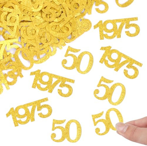 Moosono 200 Stk Glitzer Konfetti 50 Geburtstag Deko, 3.4-4.6cm, Gold Streudeko & Tischdeko Frau Mann, Goldene Hochzeit Deko, Jubiläum