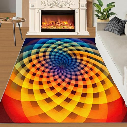 SANSJI Psychedelic Teppich, waschbar, Trippy, bunte Teppiche für Wohnzimmer, Pilz, kühl, rutschfest, Gothic, Neon, schmutzabweisend, Teppich für Schlafzimmer, 100 x 200 cm