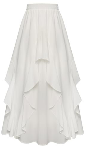 SCARLET DARKNESS Women Renaissance Skirt Chiffon Elastic Waist Ruffled Hem A-Line White Skirts for Women UK XL