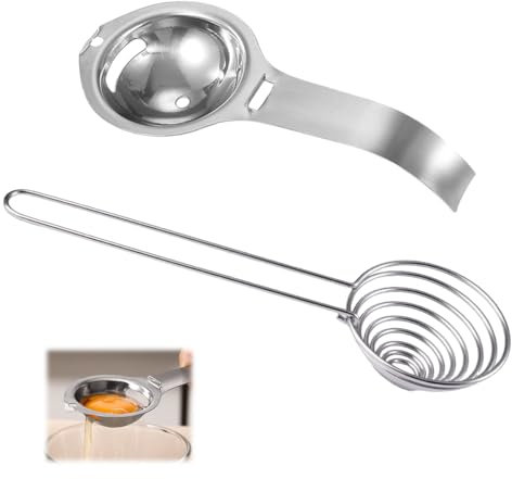 2 Stück Eigelbtrenner, Eiertrenner Edelstahl mit Hängendem Ohr-Design, Eiweißtrenner mit Langen und Kurzen Griffen, Hängen Leicht zu Reinigen Eiweiß Eigelb Trennen für Küche DIY Backen, Kochen Kuchen