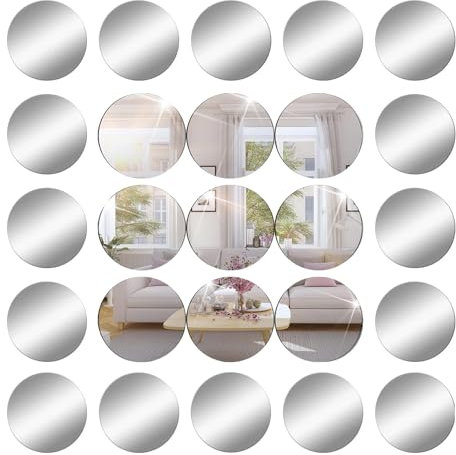 JMNHSOA 25 Stück Runde Kreis Spiegel Wandaufkleber Dekospiegel DIY, 5cm Acryl Spiegel Wand Dekor, Selbstklebende Flexibler Spiegel HD für Schlafzimmer,Wohnzimmer.
